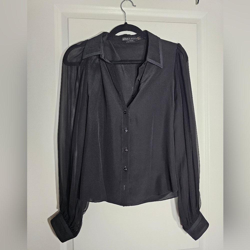 Alice + Olivia Classics Long Sleeve Black Blouse